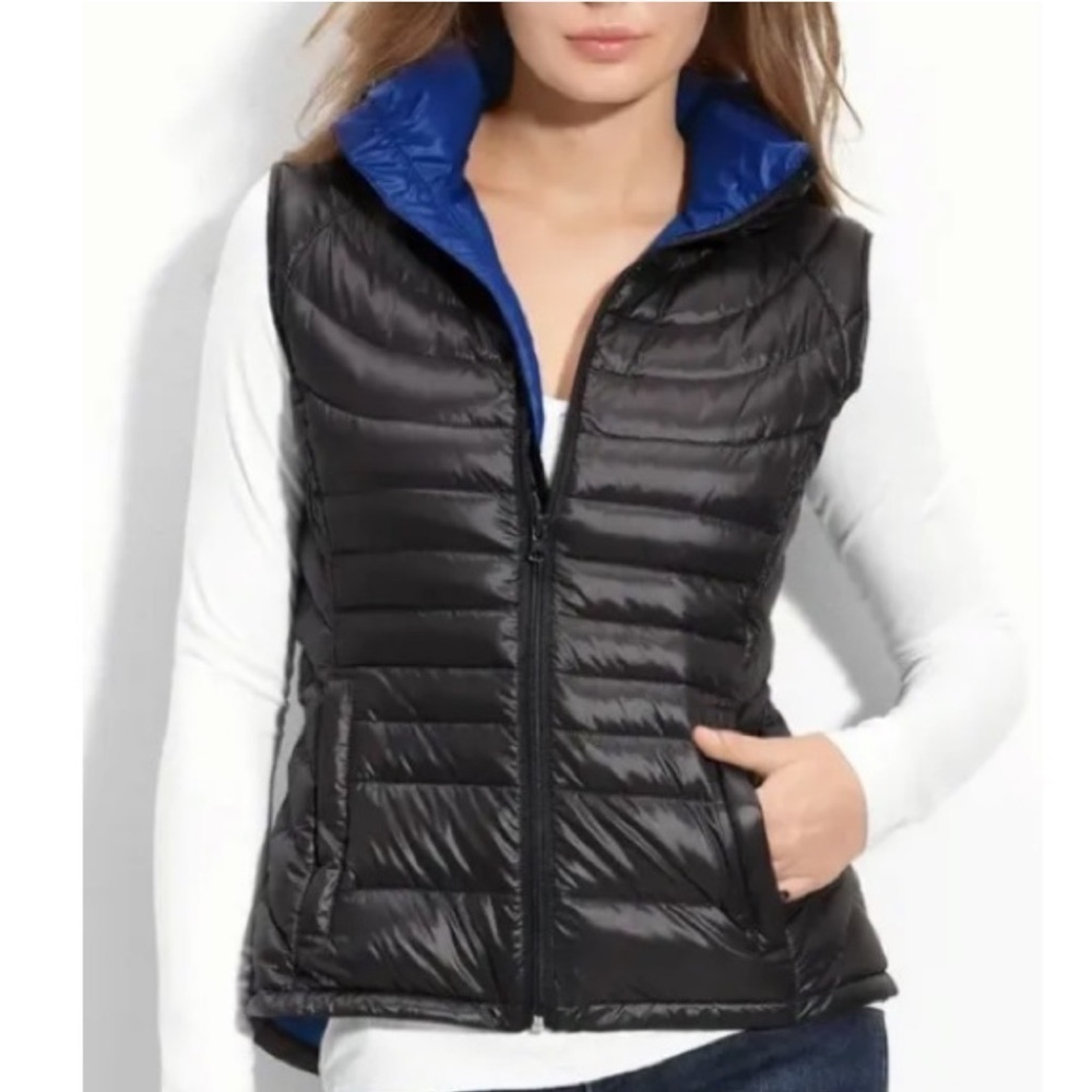 Bernardo Goose Down Black Blue Puffer Vest Size Small